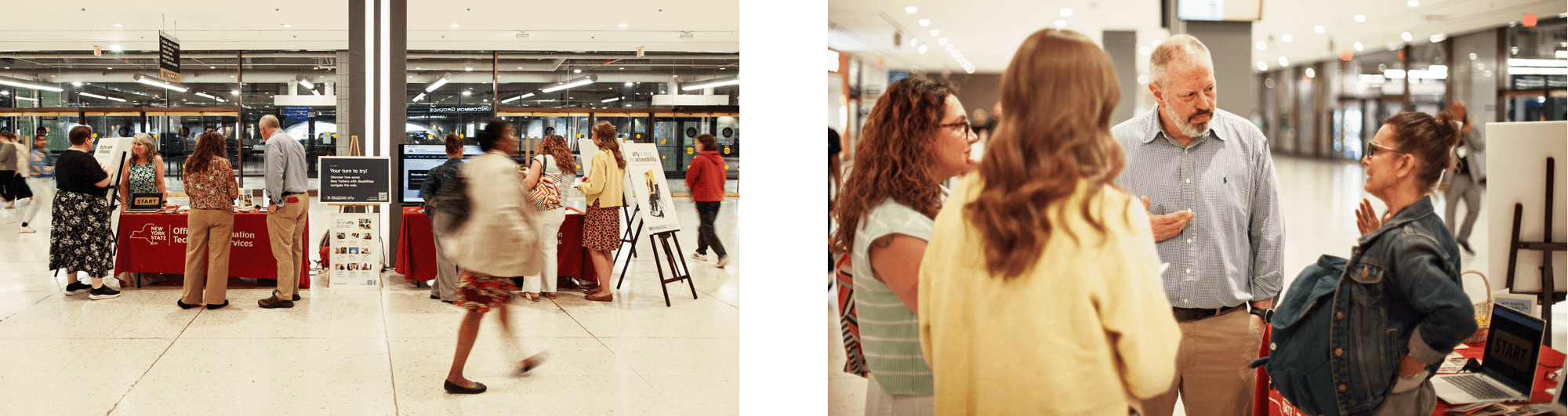 At the Empire State Concourse in Albany, NY, on May 21, 2026, members of the NYS Digital Accessibility team engage with visitors at the GAAD tables and exhibit.